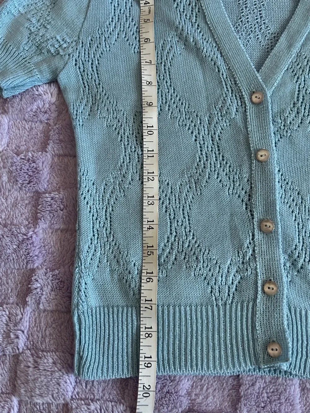 Vintage Saks Fifth Avenue Light Blue Short Sleeved Cardigan Size Small - Picture 7 of 7